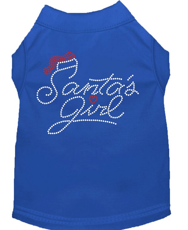 Santa's Girl Rhinestone Dog Shirt Blue XS